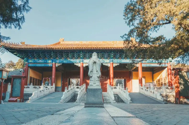 A stone statue of Confucius at the Confucius Temple in Beijing